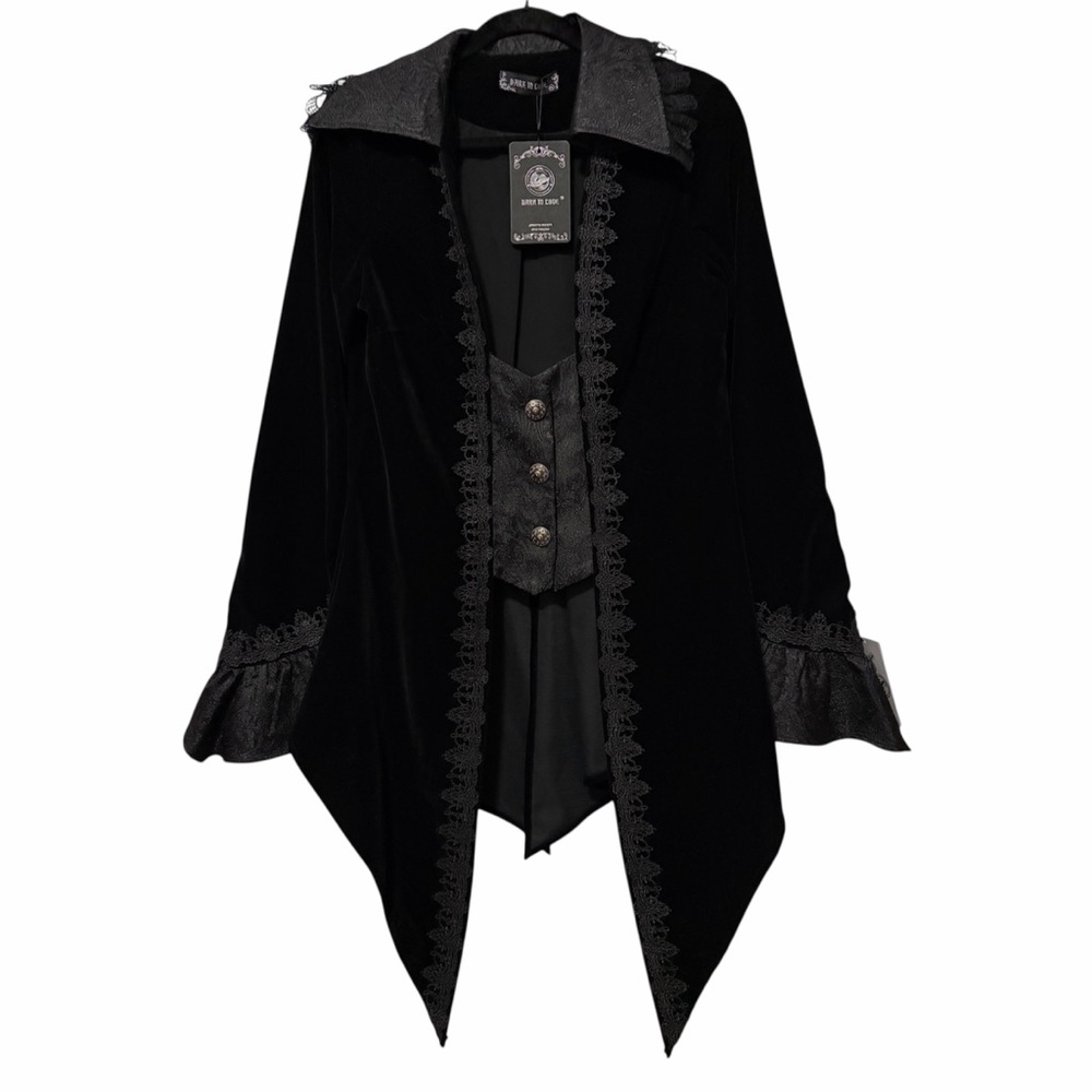 DARK IN LOVE NWT Black Velvet Lace Bell Sleeve Button Front Jacket - Picture 2 of 14